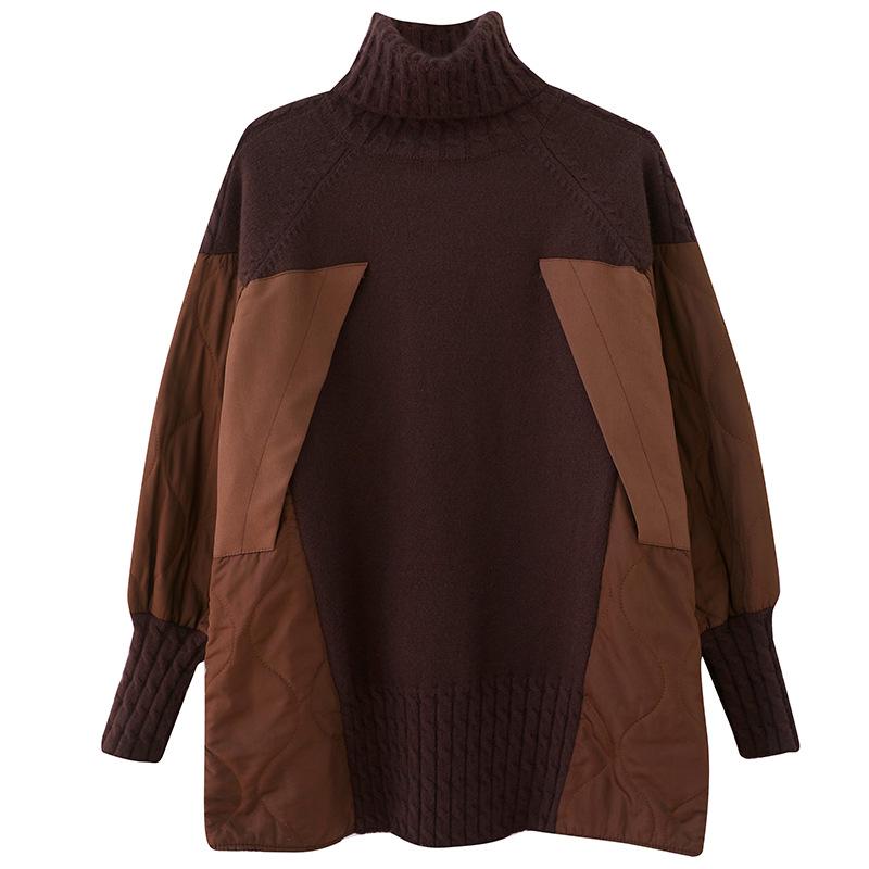 Women's European Style High Neck Faux Two-Piece Sweater, Winter 2022 Fashion, Thick & Loose, Age-Reducing Design.