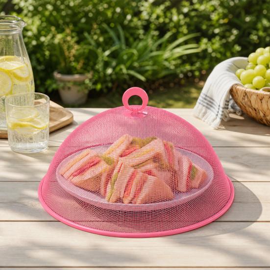 Round Metal Food Cover, Fine Mesh Food Protector, Heavy Duty Cake Dome with Handle, Dustproof Net Tent for for Outdoor BBQ Picnic