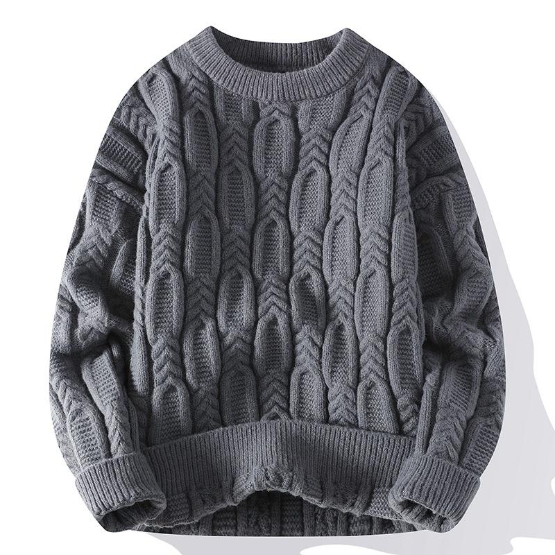 Crew Neck Sweater Men's Casual Loose Thickened Autumn and Winter Warm Pullover Bottoming Knitted Sweater