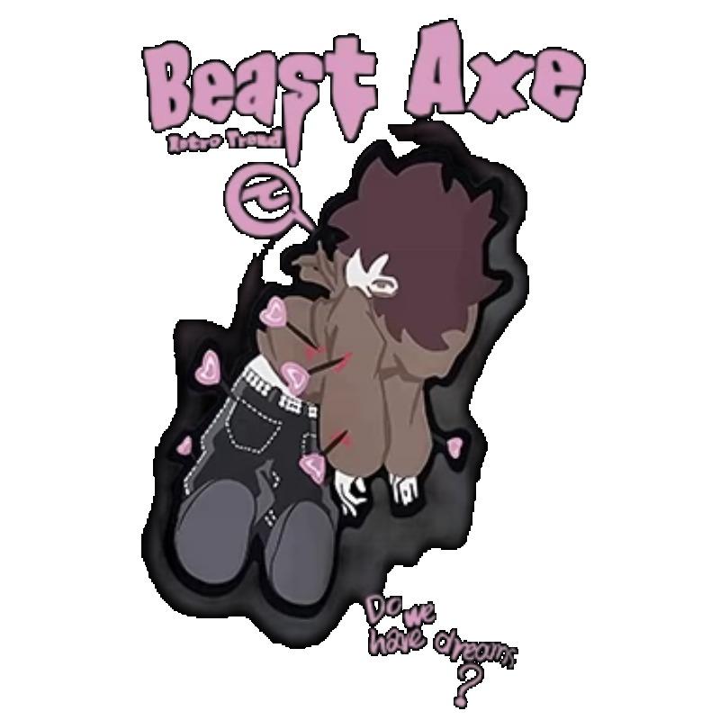 Oversized T-Shirt Black Beast Axe Cartoon Character Print For Casual Wear