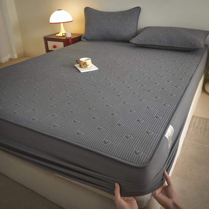 

A-Class Pure Cotton Solid Fitted Sheet Single Anti Slip Dustproof Thick Mattress Cover Luxury Sleeping Mat With Love Pattern 90x190cm Only Cover