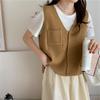 Korean Version Solid Pocket Knitted Vest Cardigan Women's Autumn Winter New Loose Fashion V-neck Sleeveless Sweater Vest