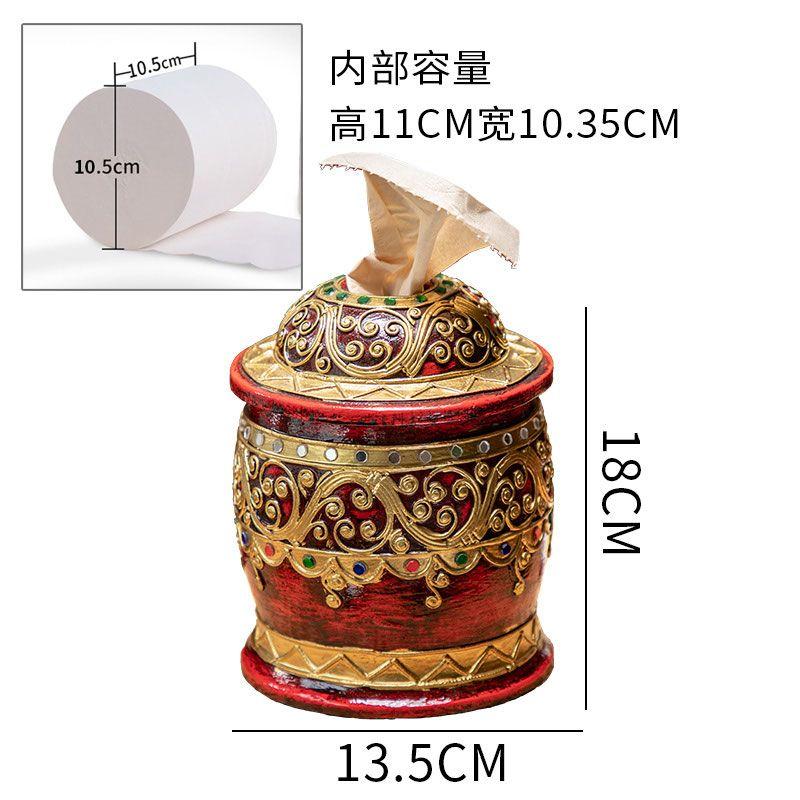 

Solid wood retro tissue box, European high-end roll paper tube, circular with lid, living room household roll paper box