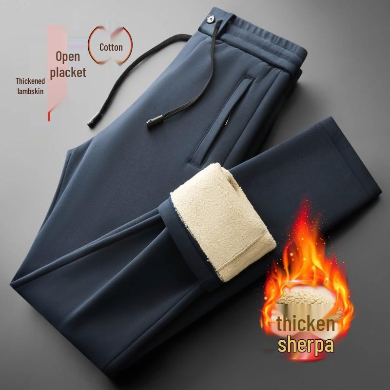 Men's Thickened Fleece-Lined Lambswool Winter Sweatpants - Warm Cotton Outerwear Pants, 86