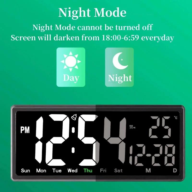 Remote Control Large Digital Wall Clock TEMP Date Week Night Mode Table Clock 12/24H Power-off Memory LED Alarm Clock Home Decor