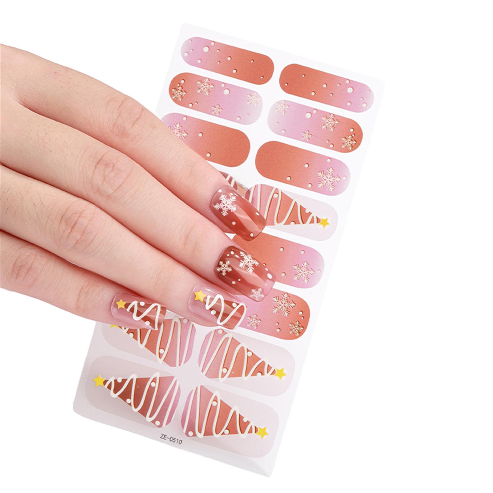 

16 полосок рождественских наклеек для ногтей, самоклеящиеся полоски для ногтей, самоклеящиеся наклейки для нейл-арта, украшения C