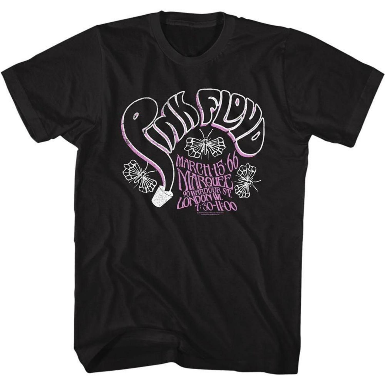 Pink Floyd Butterflies Marquee London Black Music Band Shirt Unisex T-Shirt S чёрный