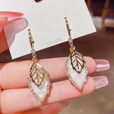 Korean Fashion 2025 Trend New Summer Earrings Female Leaf Crystal Pendant Earings Hook for Women Jewelry Accessories Gift