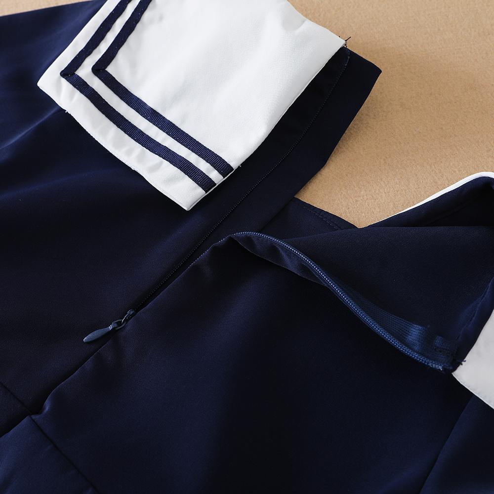 Girls' Short-Sleeved Summer Dress for 5-12 Years Preppy College Style Striped Collar Dresses Back To School Clothes