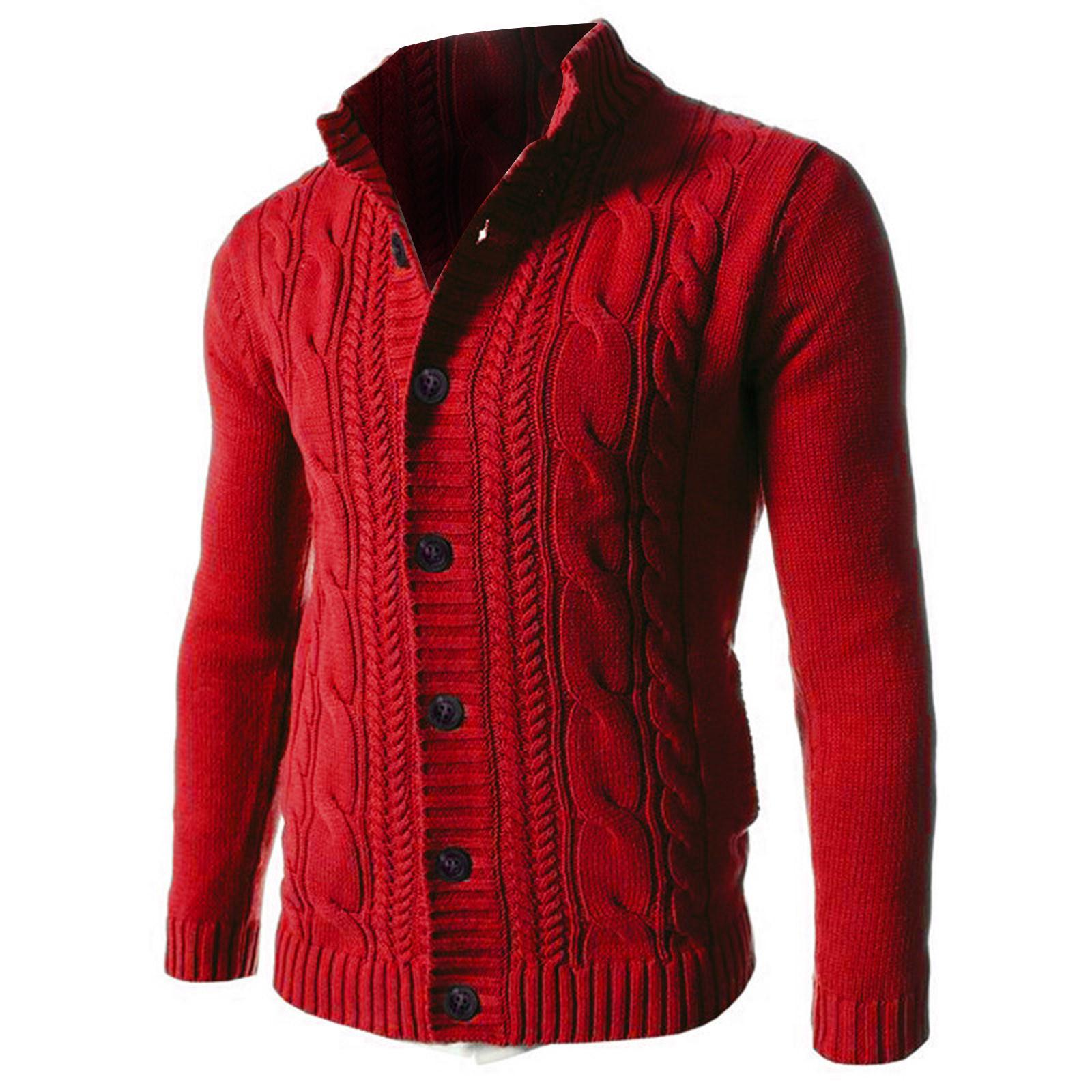 

И зимняя мужская мода свободный кардиган теплая куртка с капюшоном и лацканами свитер вязаное пальто XXXL красный