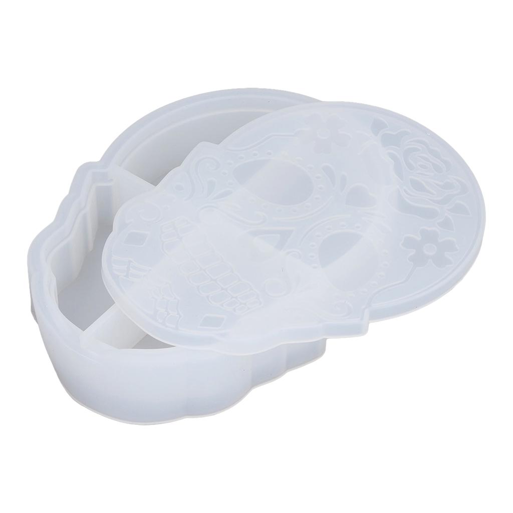 Storage Box Silicone Mold Skull Shape Easy Demolding Epoxy Resin Mold with Lid for DIY Cosmetic Jewelry Storage Box