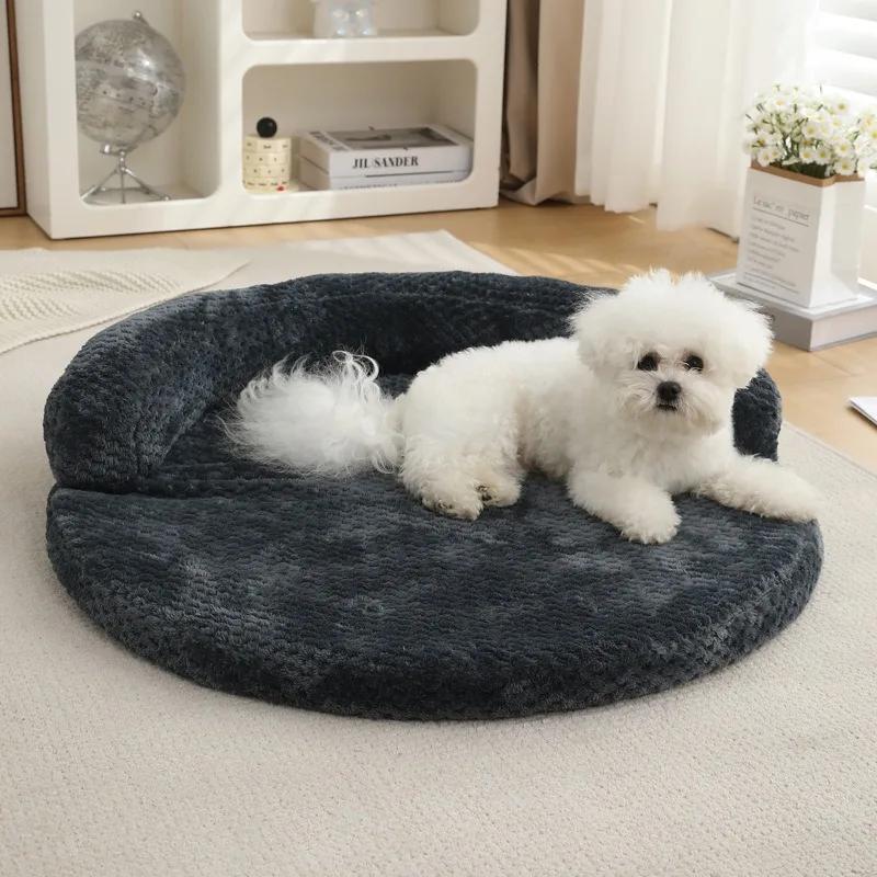 Removable Large Plush Round Dog Bed Cat Puppy House Sleeping Mats Sofa Cat Bed Dog Kennel Mattress Pad Pet Cushion Supplies