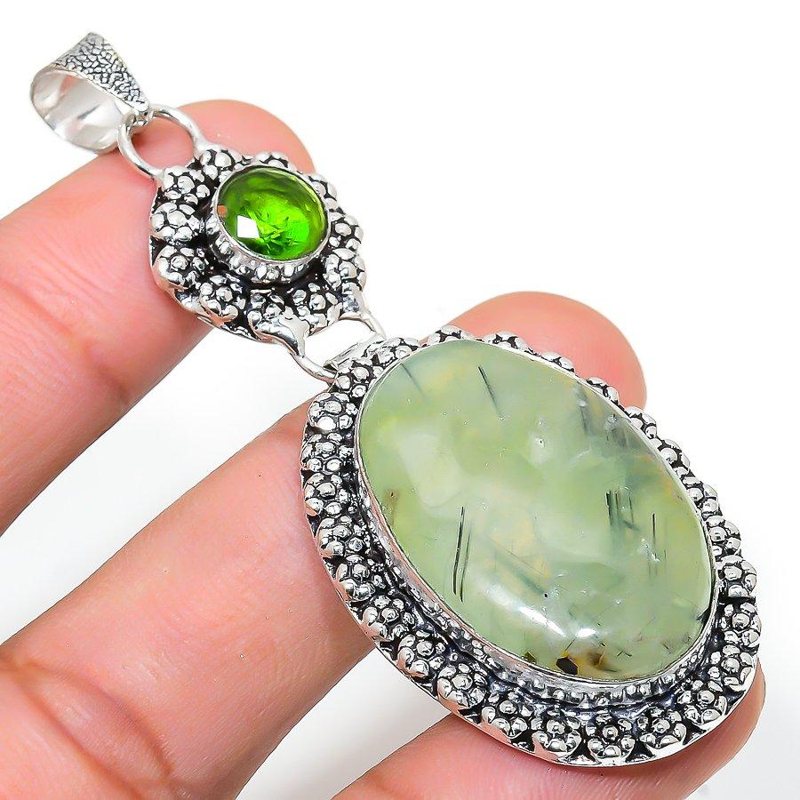 

Prehnite, Peridot Gemstone Handmade Ethnic Jewelry Pendant 2.84 SR-6396