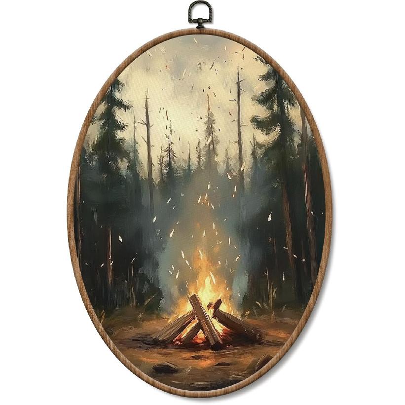 Yorhifa Enchanted Forest Framed Wall Art, Fairytale Oval Wall Art, Mystical Woodland Oval Walls Decor, Nature Fantasy Forest Canvas Artwork Hanging color_2