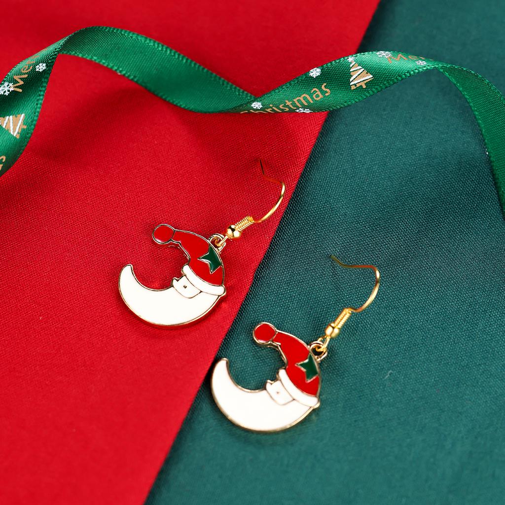 Cute Santa Claus Shape Drop Earrings Gold Tone Hook Red White Colored Design Christmas Jewelry Gift for Women Holiday Party