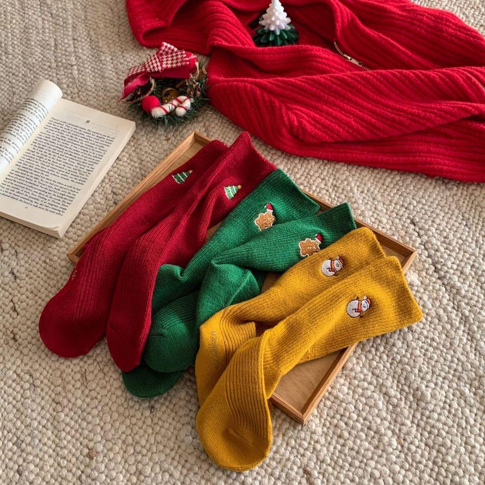 Cotton Christmas Embroidery Socks Gingerbread Man Mid-Tube Socks Cartoon Hosiery  Christmas Gift