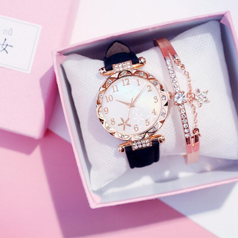 2Pcs/Set Starfish Digital Face Women S Watch Women S Watch Rhinestone Love Jewelry Gift Set Women