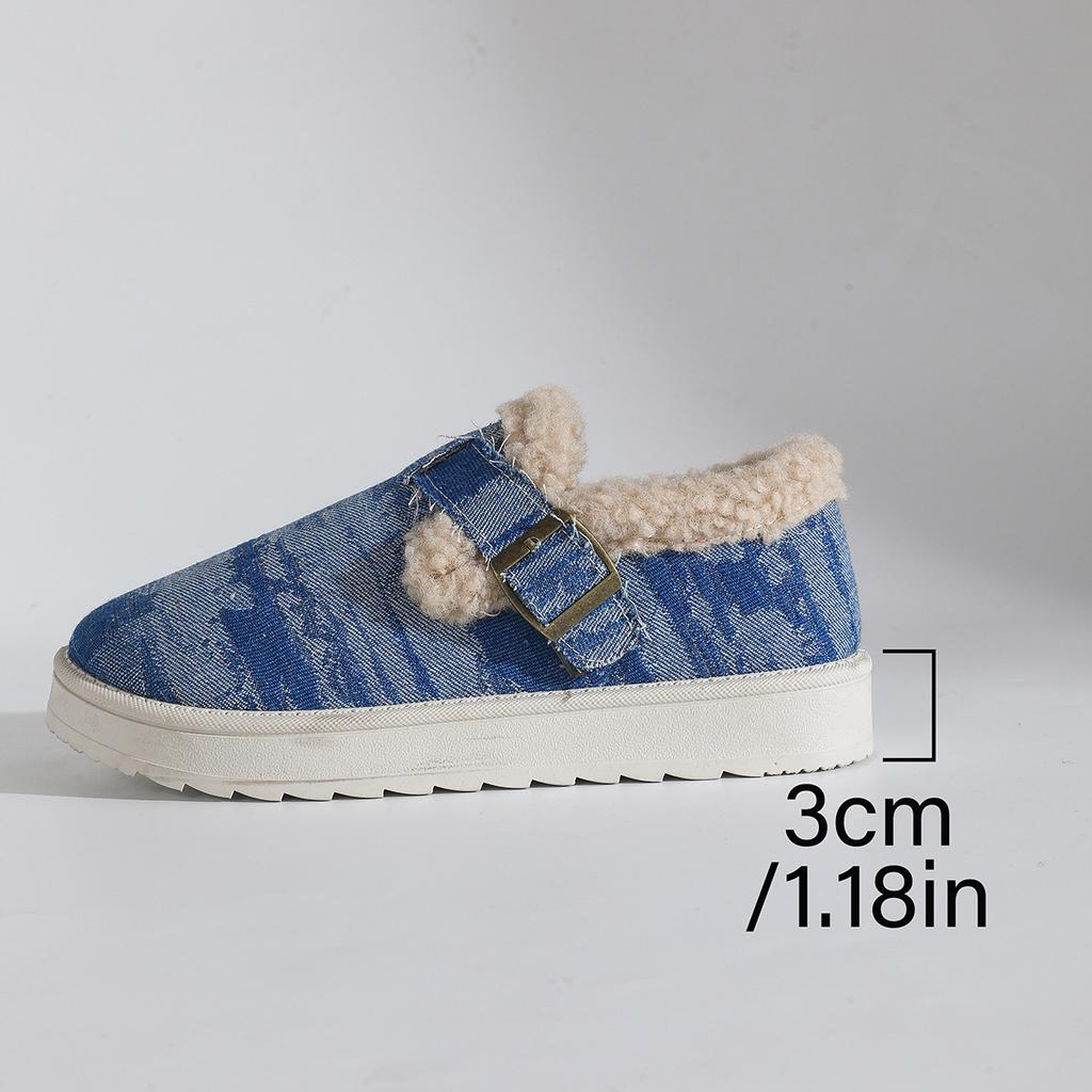 Fashion Comemore Autumn and Winter Fur Women's Shoes Warm Padded Cotton Shoes Round Head Flat Bottom Slip On Fashion Snow Boots Female