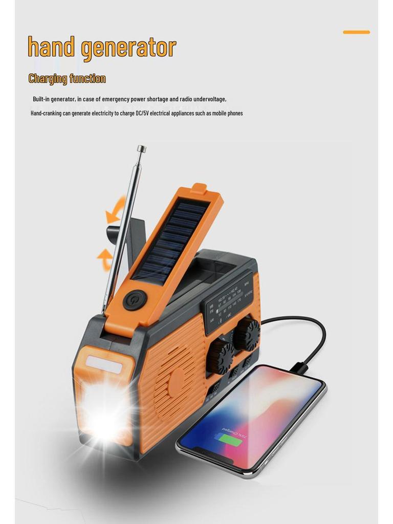 Hand-Crank Solar Emergency Radio with Lighting Function