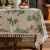 Square Vintage Cotton Linen Tablecloth with Stitching Tassels Washable Fabric Table Cover for Christmas Dining Kitchen Tea Party