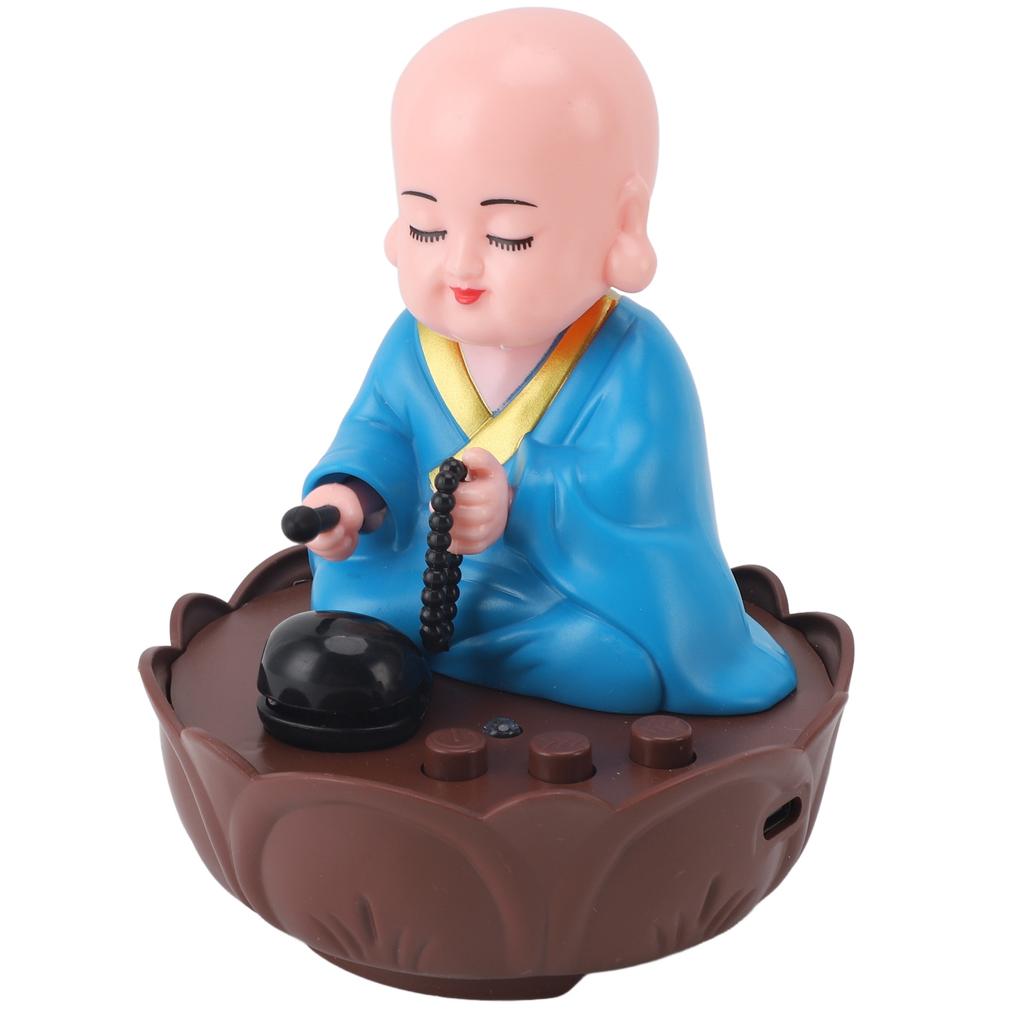 Musical Nodding Monk Figurine Decoration Moving Head Buddha Statue with USB Charging Cable Blue
