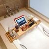 70cm Rozšiřitelný Podnos Protiskluzový Koupelnový Podnos Spa Vana Bambusové Dřevo Vanový Caddy Organizér Kniha Víno Tablet Držák Stojan na Čtení