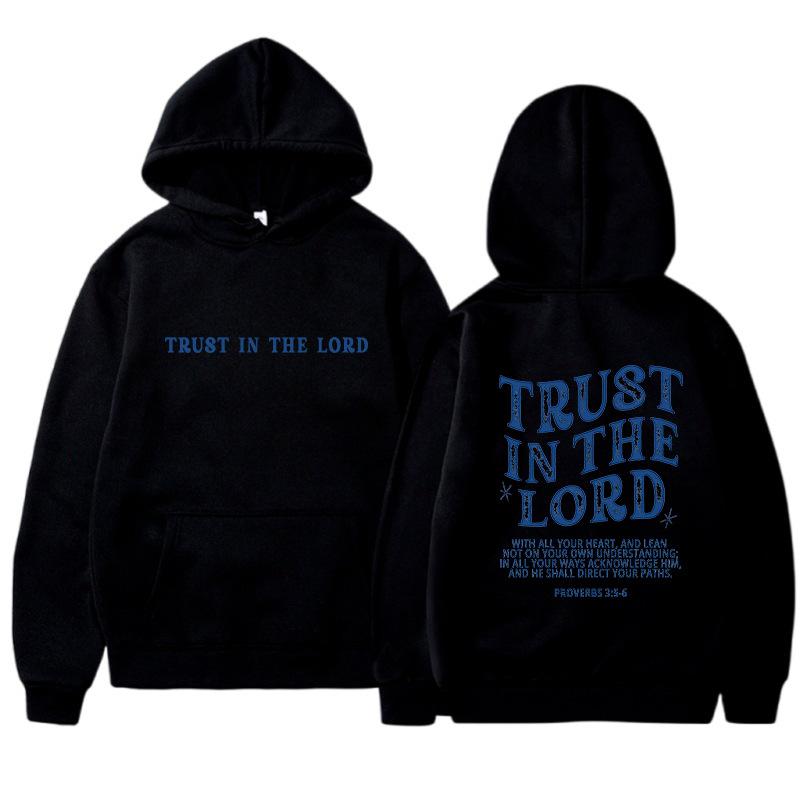 TRUST IN THE LORD Women Plus Size Casual Hooded Sweatshirt Solid Color Letter Printed Long Sleeve Plush Sweatshirt