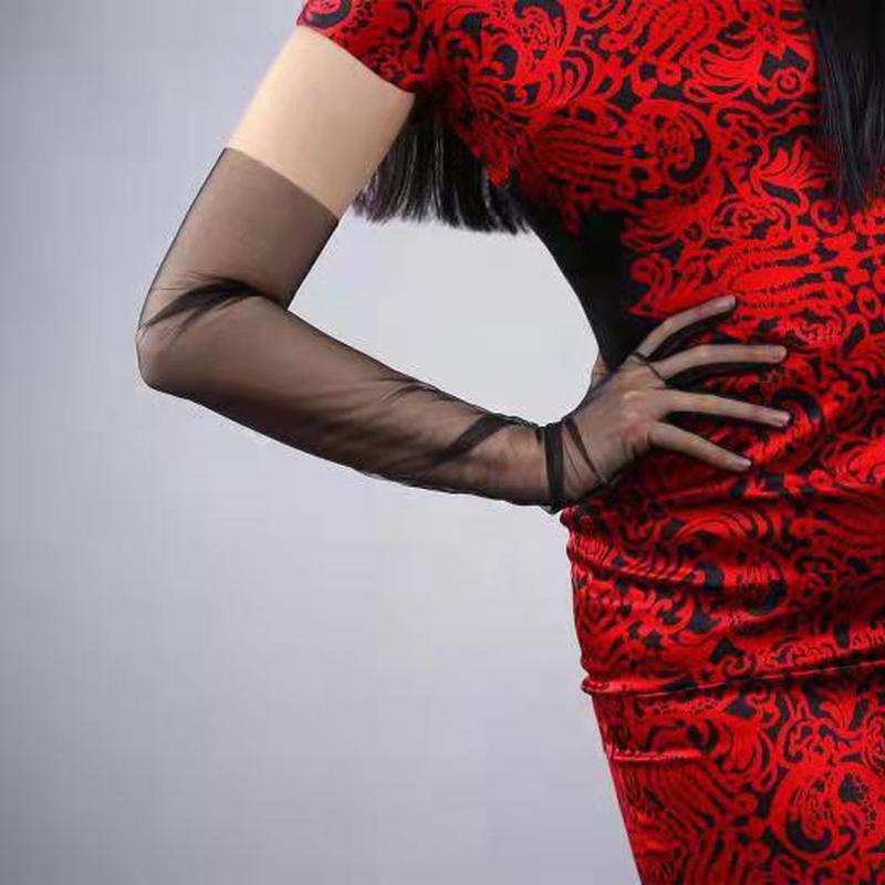 55CM 70CM Sexy Thin Hollow Transparent Long Gloves Solid Net Yarn Mesh Women Man Performance Party Elasticity Cosplay