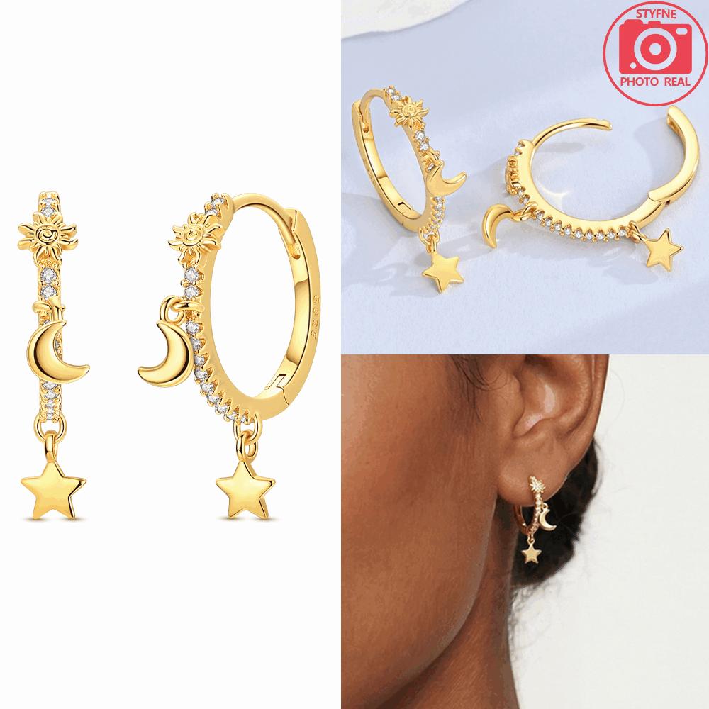 

Golden Sun Moon Pendant Eight-pointed Star Tassel Earrings 925 Silver Earrings Valentine s Women Gift Accessory