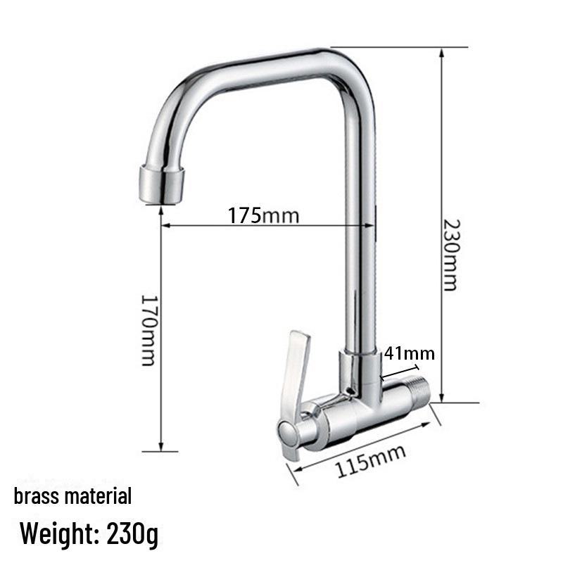 Huang Chao Copper Wall-Mounted Kitchen Faucet for Mop Pool, Single Cold Water, 4-Point Sink