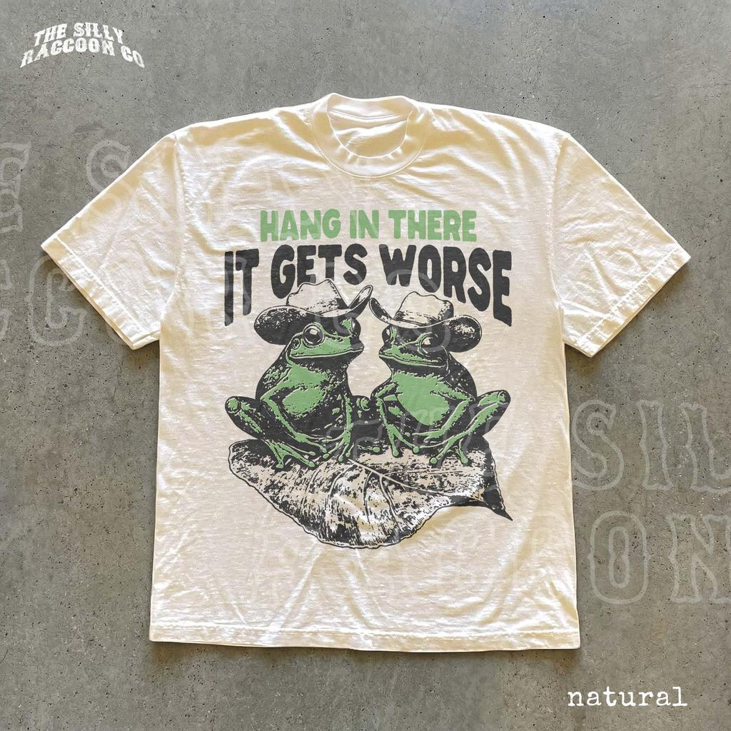 Cowboy Frog Shirt Hang In There It Gets Worse Funny Western Tee Vintage Frog Lover Gift Sarcastic Graphic Top