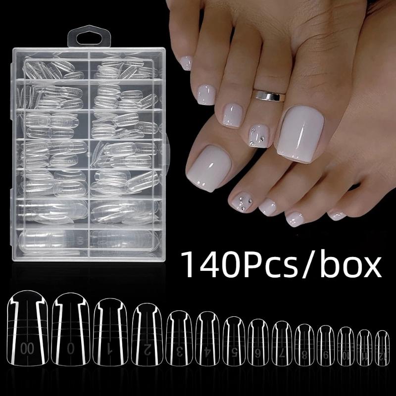 140Pcs/Box Full Cover Fake Toenail Ultra Thin Clear Press On Toe Foot Nails Tips Artificial Acrylic False Nail Art Manicure Tool