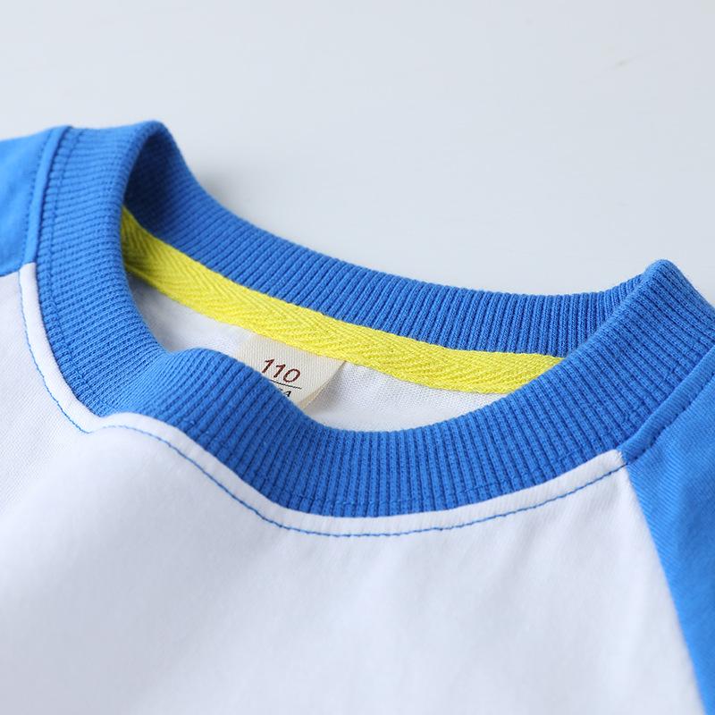 Summer Cotton Raglan Color Block Kids' Round Neck T-Shirt - Solid Color, Sweat-Absorbing, Short Sleeve Uniform