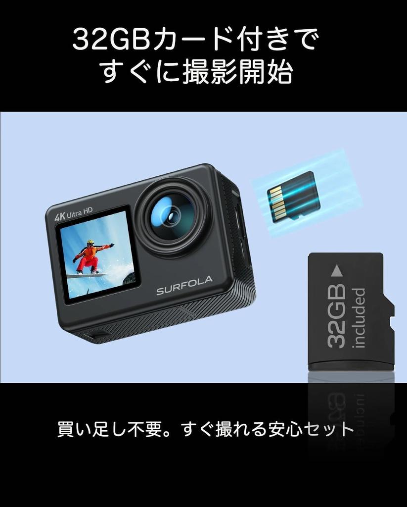 Surfola SF530Max Action Camera with Wired Microphone and 32GB 4K 24MP Dual Color Underwater Remote EIS Image 40m 1080P HDMI Two HDMI Outputs Wireless