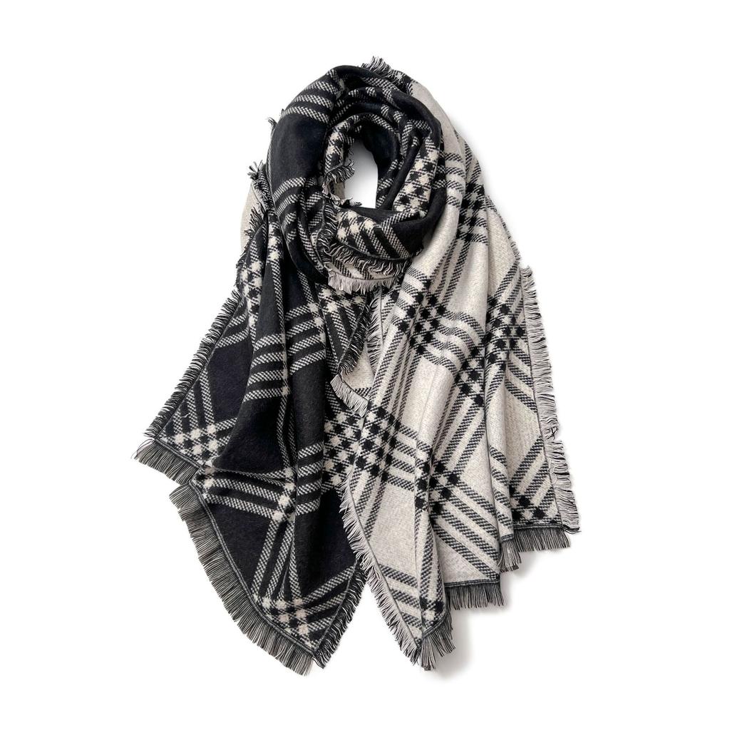 Spot retro fashion rhombus jacquard scarf women's double-sided warm edge fringed imitation cashmere shawl autumn and winter scarf
