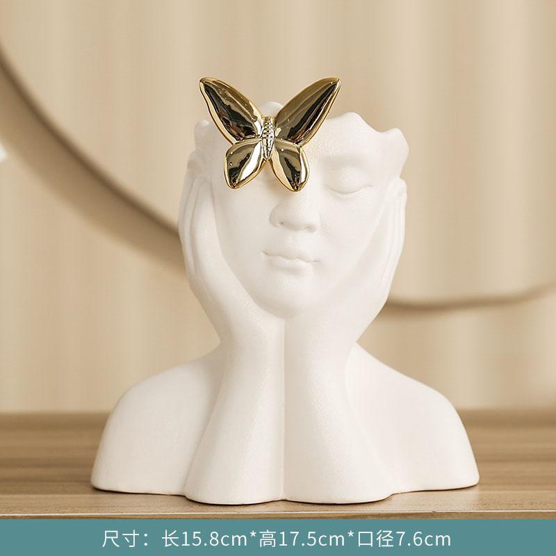 Ceramic Relief Butterfly Vase White Porcelain Figurine Sculpture Decorative Piece for Living Room Dining Table Flowers Vase Gift