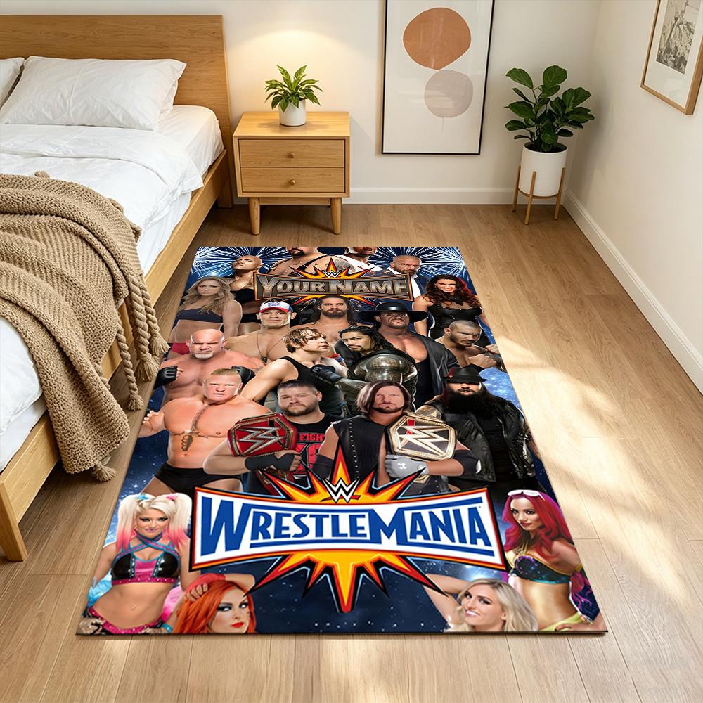 Wrestlemania Personalisierter Teppich mit Textbereich für Küche, Wohnheim, Balkon, Wohnzimmer, Rutschfester Teppich, Bürodekor, Geburtstags-/Weihnachtsgeschenk
