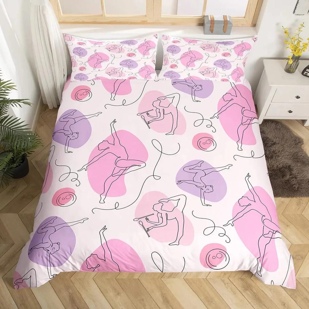 Gymnastik Tanzliebhaber Bettbezug King, Aquarell Schmetterling Sternenhimmel Bettwäsche-Set 3-teilig, Silhouette Regenbogen Graffiti Steppdecke