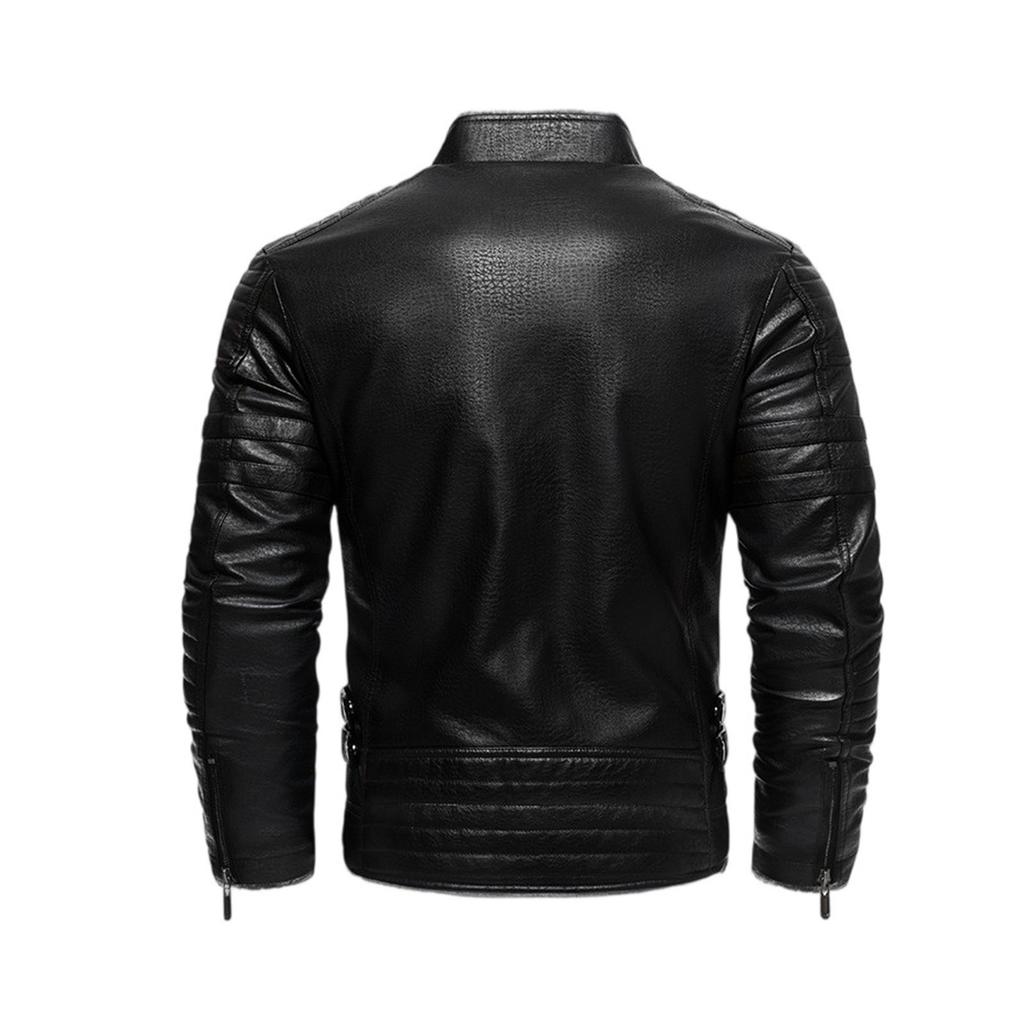 Men's Multi-Pocket Plush Thickened PU Leather Jacket Business Casual Jacket