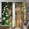 2 ks závěsů s potiskem bambusových květů, vhodné pro dekoraci ložnice, obývacího pokoje, kuchyně, domácí dekoraci, okenní dekoraci