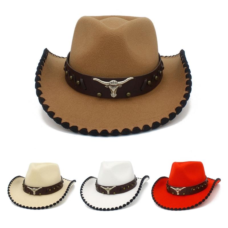 RoleplayCowboy Caps for Adult WideBrim Fedoras Hat with Hat Belt RolePlay Cowboy Hat Carnivals Party Costume Accessories