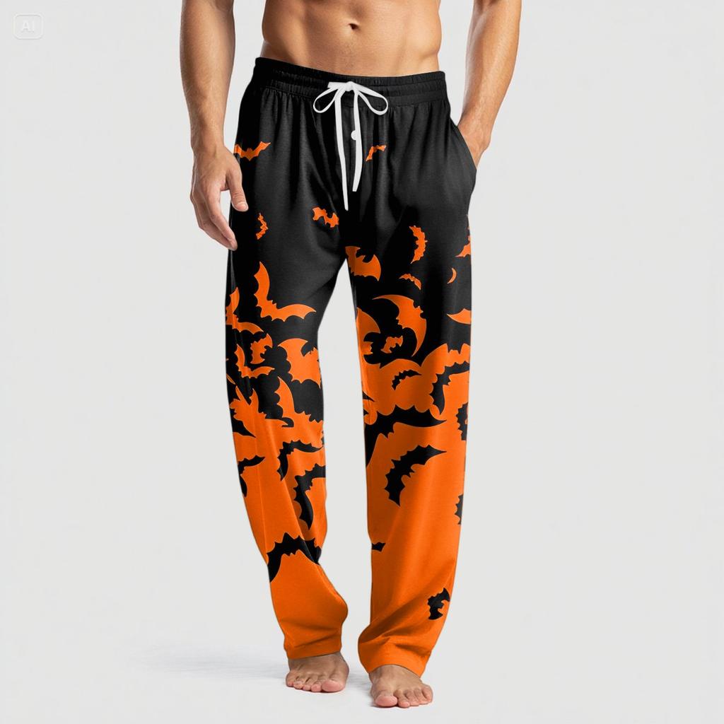 Men's Knitted Halloween Print Pocket Casual Pants Pajama Pants