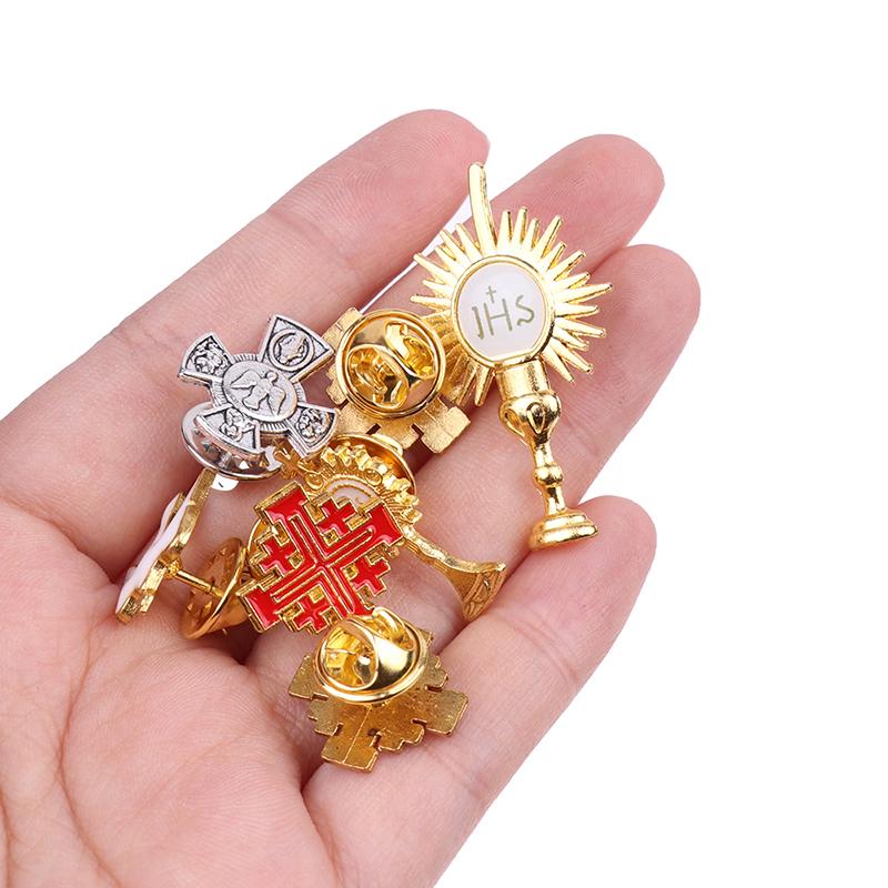 1Pc Catholic Christian Jerusalem Cross Brooch Badge Religious Jewelry Halo Gifts