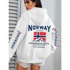 Sudadera con Capucha Estampada NORUEGA, Sudadera de Moda Casual, Sudadera con Capucha Bolsillo Cordón para Otoño e Invierno, Ropa para Mujer