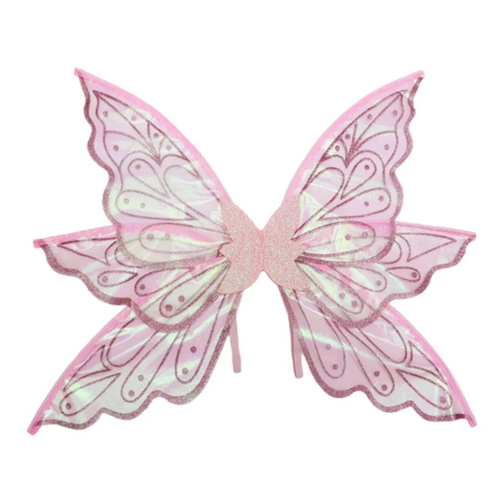 

Fairy Wings Organza Butterfly Wings for Girls Sparkling Angel Wings Fairy Costume for Halloween Dress Up Party Favor Gift розовый