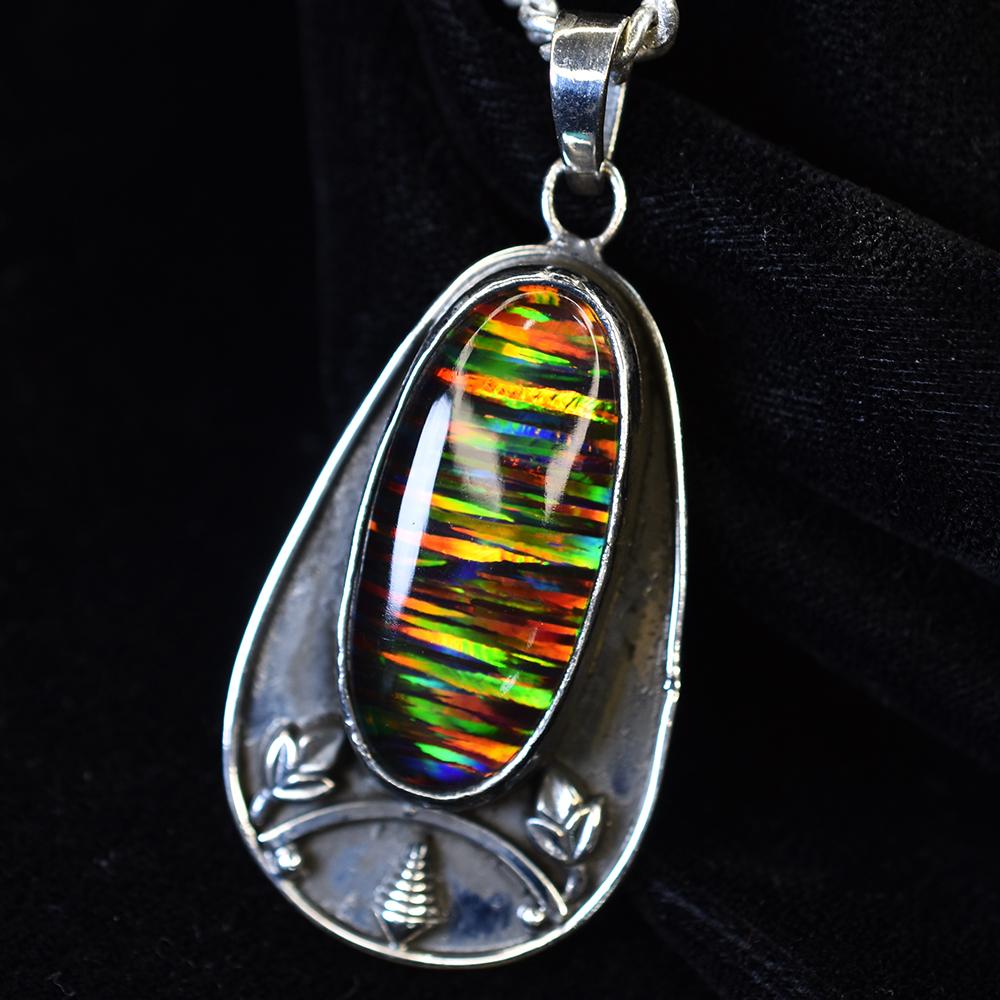 Natural Opal Pendant 925 Sterling Silver 46 ct Gemstone Oval October Birthstone for Gem Collections