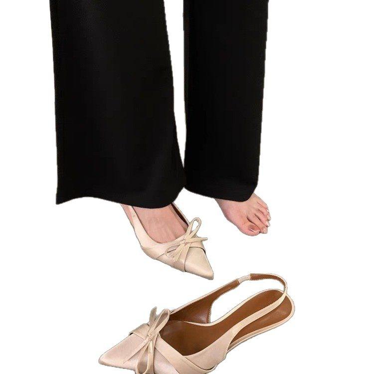 Celebrity French Spring and Summer Temperament Bow 2025 High Heels Women's Stiletto Shoes Bag Head Sandals New Pointed Head