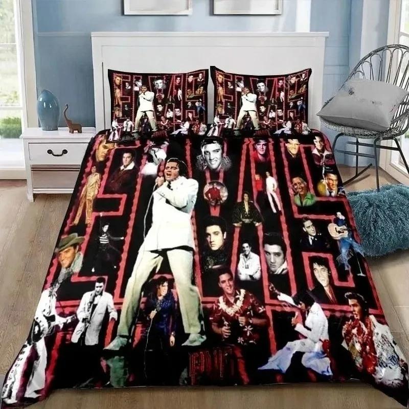 P-Presley Duvet Cover Retro E-Elvis Bedding Set Comforter Bed Set Quilt Cover Pillowcase King Queen Twin Size Boys Girls Adults