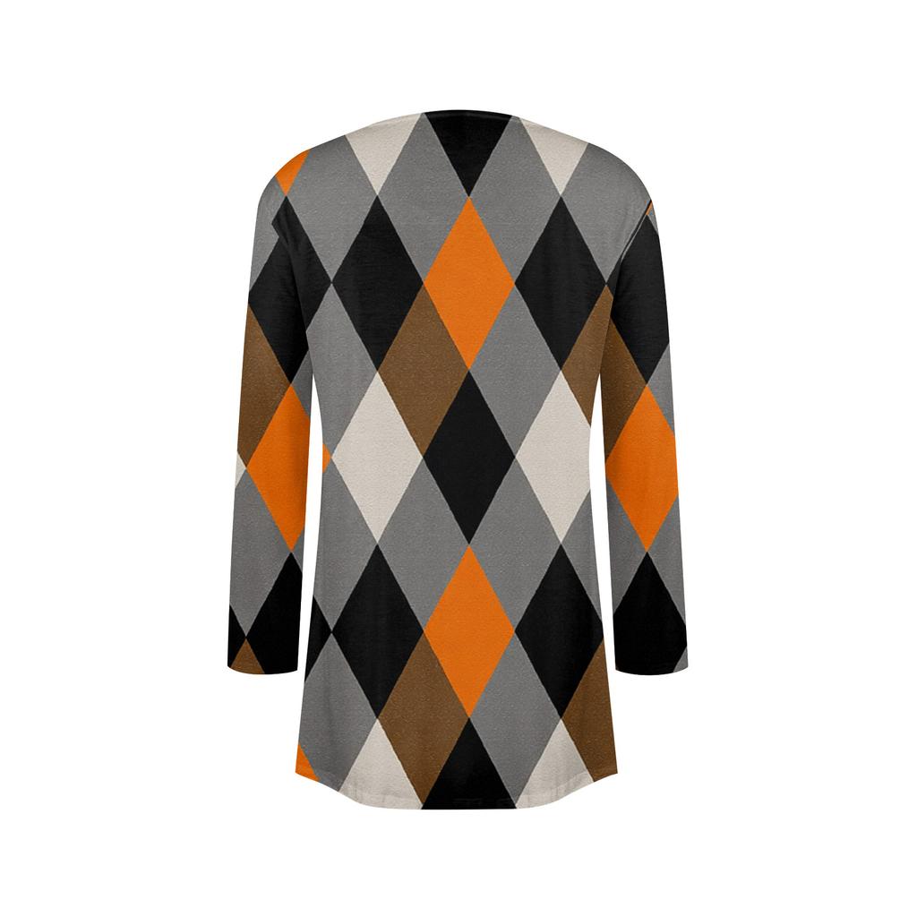 Damska codzienna moda w kratę, kardiganowa kurtka z półotwartym kołnierzykiem, średniej długości, z nieregularnym dołem