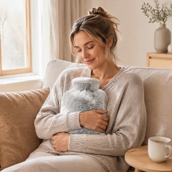 Women Hot Water Bag Bottle with Plush Cover, 500/1000/2000ML Leak-proof Bag, Soft Cover Cold Compress Pouch for Shoulder, Back, Hand, Legs,